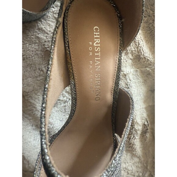 Christian Siriano Silver Shimmer Party Pumps 3.5" Heels Open Toe Ankle Strap 7 - Picture 3 of 9